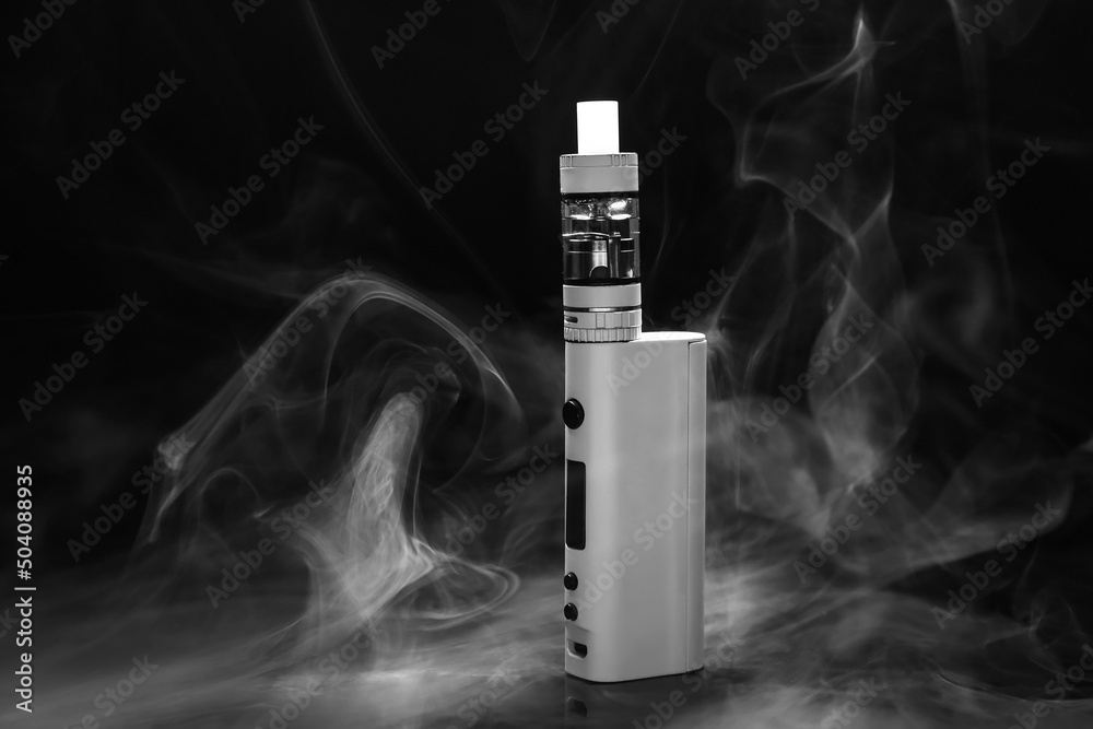 Modern vape mod and smoke on black background Stock Photo | Adobe Stock