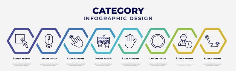 Poster - vector infographic design template with icons and 8 options or steps. infographic for category concept. included select, scroll, pointer, typing, hold, circle, busy, navigation.