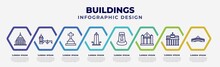 Vector Infographic Design Template With Icons And 8 Options Or Steps. Infographic For Buildings Concept. Included Capitol Building, Charles Bridge, Christian Cemetery, Washington Monument, Rapa Nui,