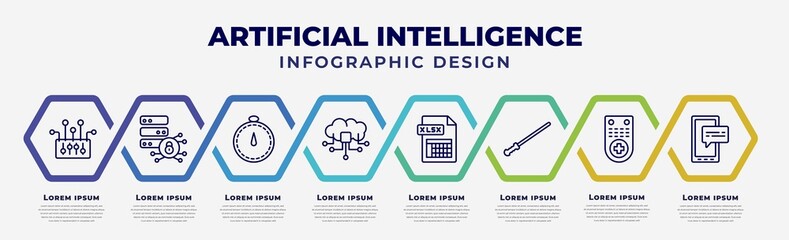 Poster - vector infographic design template with icons and 8 options or steps. infographic for artificial intelligence concept. included control, data security, velocity, cloud computing, xlsx, ar wand,