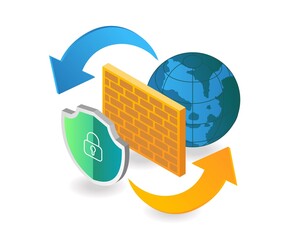 Aufkleber - Flat isometric illustration concept. internet security wall