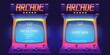 © Tartila - Arcade game screen. 80s retro start play and game over interface screen, vintage 1990s video gaming machine. Vector console monitor