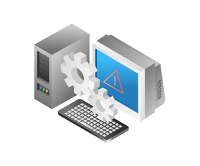 Poster - flat isometric illustration concept. computer installation problem