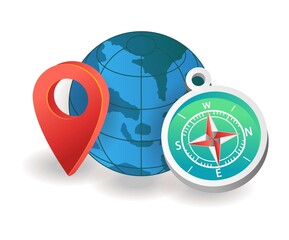 Poster - Flat isometric illustration concept. compass to find location