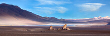 Natural Landscape. Mountains With Blue Sky And Clouds In The Atacama Desert, Chile.