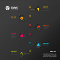 Poster - Six vertical dark circle relief steps timeline process infographic