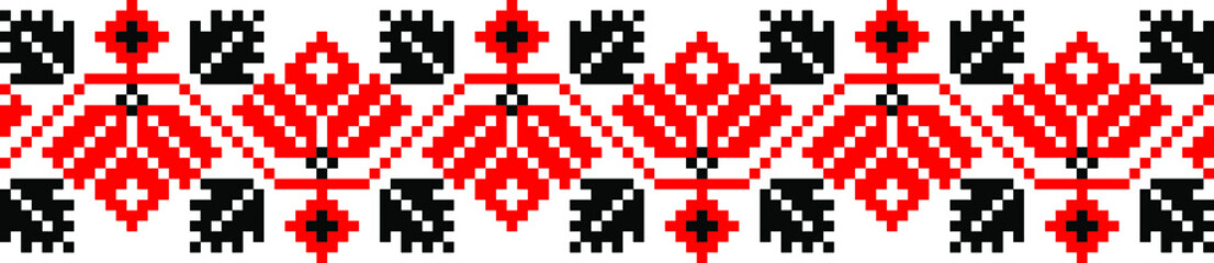 vector seamless pixel ethnic national slavic pattern isolated on white background. traditional ornament of Ukrainian and Belarusian embroidery - vyshyvanka.useful for print, wallpaper, textile, fabric