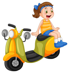 Poster - Yellow motorcycle with a girl cartoon