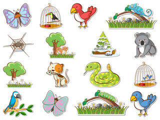 Wall Mural - sticker set of cartoon wild animals