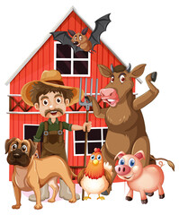 Wall Mural - Farming theme with farmer and animals