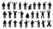 © Tartila - Stickman postures. Black silhouette simplified people, human figures standing in various relaxed postures. Vector man pictogram isolated set