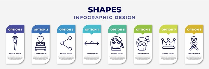 Wall Mural - infographic template with icons and 8 options or steps. infographic for shapes concept. included scepter, wedding night, sharing media, 180 degrees angle, skull and snake, sailor skull, royalties,