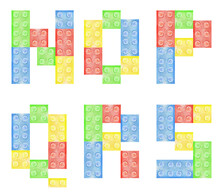 Watercolor Colorful Letters N O P Q R S Of Alphabet From Plastic Building Bricks On White Background