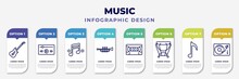Infographic Template With Icons And 8 Options Or Steps. Infographic For Music Concept. Included Guitar, Music Player, Music, Et, Radio Caste, Kettledrum, Note, Turntable Editable Vector.