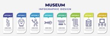 Infographic Template With Icons And 8 Options Or Steps. Infographic For Museum Concept. Included Venus De Milo, Anthropology, Excursion, Fishbone, Newtons Cradle, Paper Scroll, Antic Architecture,