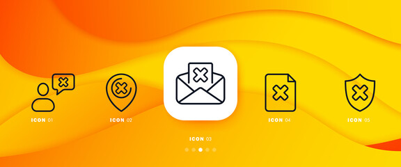 Poster - Cross set icon. A cross near a person, pointer, file, letter, protection. Antivirus is disabled. Ban concept. Infographic timeline with icons and 5 steps. Vector line icon for Business and Advertising
