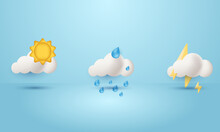 Vector 3d Realistic Design Icon Cute Cloud Cartoon Style Collection Set