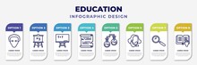 Infographic Template With Icons And 8 Options Or Steps. Infographic For Education Concept. Included Othello, Easel, Chalkboard, Papyrus, Chemistry, Shakespeare, Magnifying Glass, Reading Editable