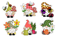 Cute Whimsical Freehand Spring Garden Gnomes
