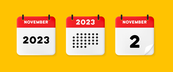 Wall Mural - Calendar set icon. Calendar on a yellow background with november, 2022, 2 number text. Reminder. Date menegement concept. Vector line icon for Business and Advertising