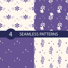 Wall Mural - Floral vector seamless pattern set with flower, leaves. Modern drawing illustration. Botanical fabric print, digital paper, textile design, kids and baby clothes, scrapbooking, cover.