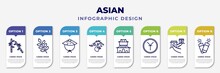 Infographic Template With Icons And 8 Options Or Steps. Infographic For Asian Concept. Included Bamboo, Spike, Bamboo Hat, Dragon, Forbidden City, Yuan, Great Wall Of China, Firecrackers Editable