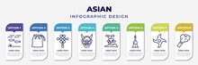 Infographic Template With Icons And 8 Options Or Steps. Infographic For Asian Concept. Included Underwater, Pouch, Chinese Knot, Hannya, Penjing, Oriental Pearl Tower, Shuriken, Smoke Bomb Editable