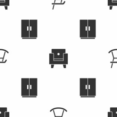 Wall Mural - Set Armchair, and Wardrobe on seamless pattern. Vector