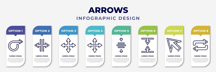 Poster - infographic template with icons and 8 options or steps. infographic for arrows concept. included right circling arrow, horizontal resize, drag, move, center align, vertical resize, diagonal arrows,