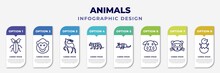 Infographic Template With Icons And 8 Options Or Steps. Infographic For Animals Concept. Included Cockroach, Ape, Gazelle, Snow Leopard, Armadillo, Guinea Pig, Ferret, Chick Editable Vector.