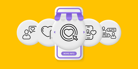 Poster - Hearts set icon. Person, correspondence, love, relationship, couple, profile, account, friendship, sympathy marriage. UI phone app screens with people. Vector line icon for Business and Advertising