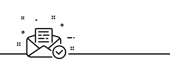Poster - Message line icon. Check mark with incoming SMS, envelope, mail, notice, notification. Correspondence concept. One line style. Vector line icon for Business and Advertising