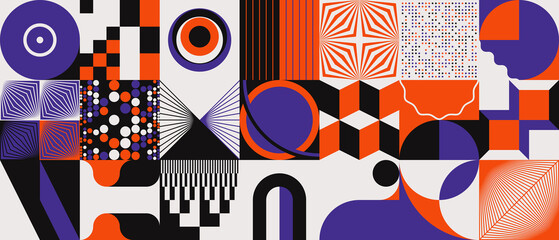 Aufkleber - digital collage graphics pattern made with generative art elements and vector geometric shapes