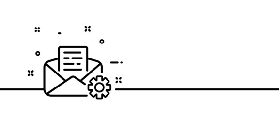 Poster - Message line icon. Gear with incoming SMS, envelope, setting mail, notice, notification. Correspondence concept. One line style. Vector line icon for Business and Advertising