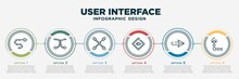 Infographic Template Design With User Interface Icons. User Interface Concept With 6 Options Or Steps. Included Curved Arrow With Broken Line, Move Content, Reduce, Turn Left Only, Right Drawn
