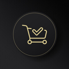 Poster - Shopping cart line icon. Trolley with a check mark. Favorite item, success. Purchases. Order concept. Vector line icon for Business and Advertising
