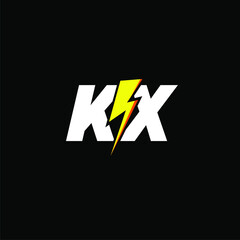 KX initial monogram logo for gaming with Gemoteric line thunder shape style design on isolated background