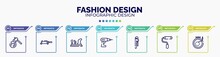 Infographic For Fashion Design Concept. Vector Infographic Template With Icons And 7 Option Or Steps. Included Woodcutter, Fretsaw, Wood Plane, Hand Drill, Hand Tool, Painted, Embroidery Editable