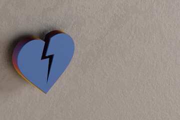 Poster - Beautiful abstract illustrations Blue Heart Broken symbol icons on a wall background. 3d rendering illustration. Background pattern for design.