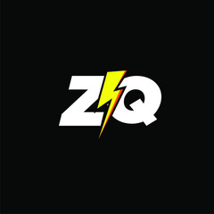 ZQ initial monogram logo for gaming with Gemoteric line thunder shape style design on isolated background