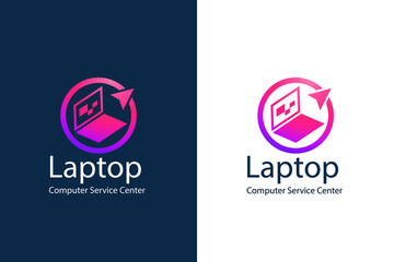 Computer logo design. Pc fix, repair icon. Computer maintenance service. Coding, software. Computer tech shop. Computer help logotype badge, brand logo, name symbol, sign, emblem. Vector illustration.