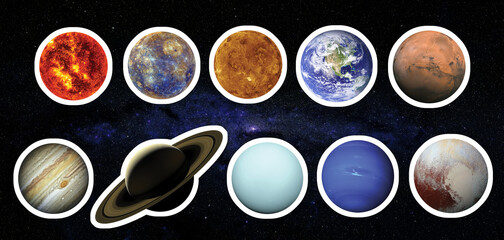 Wall Mural - solar system with white stroke. elements of this image furnished by nasa