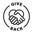 © Revolutionizzed - give back hand black outline badge icon label isolated vector on transparent background