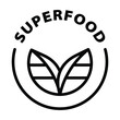 © Revolutionizzed - superfood black outline badge icon label isolated vector on transparent background