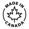 © Revolutionizzed - made in Canada black outline badge icon label isolated vector on transparent background. Maple leaf