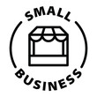 © Revolutionizzed - small business black outline badge icon label isolated vector on transparent background. small shop