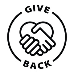 give back hand black outline badge icon label isolated vector on transparent background