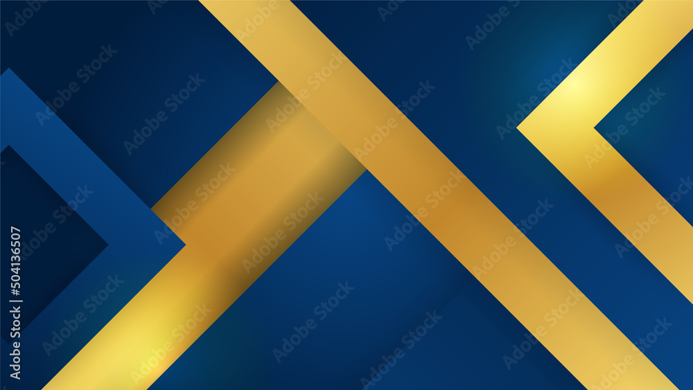 Abstract template blue geometric diagonal background with golden line ...
