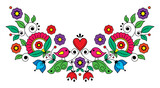 Fototapeta Kuchnia - Scandianvian traditional folk art vector design with flowers, birds and heart, cute long pattern inspired by embroidery art from Scandinavia
