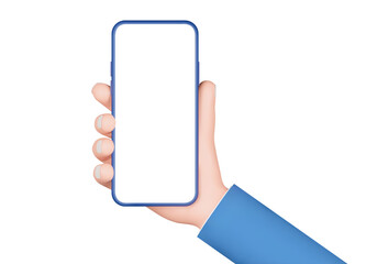 Poster - Phone in hand. Template, hand holding smartphone Isolated 3d object on a transparent background